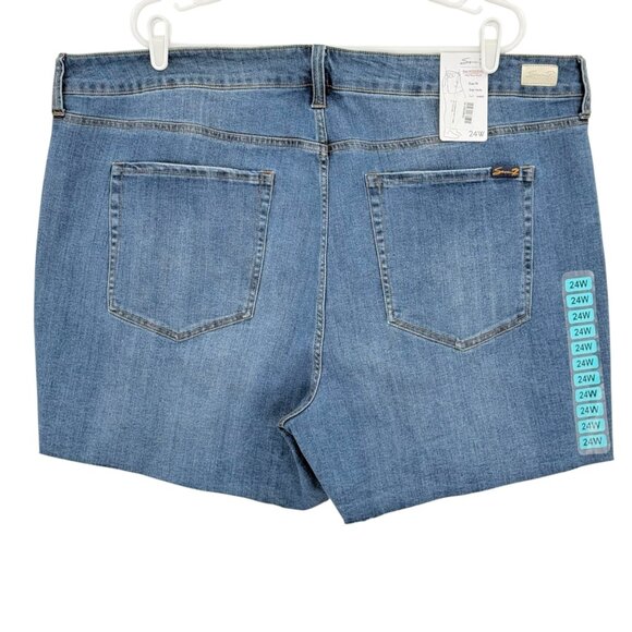 Seven7 Women's Weekend Easy Fit Stretch Blue Denim Shorts Plus 24W Raw Hem NWT - Picture 2 of 11
